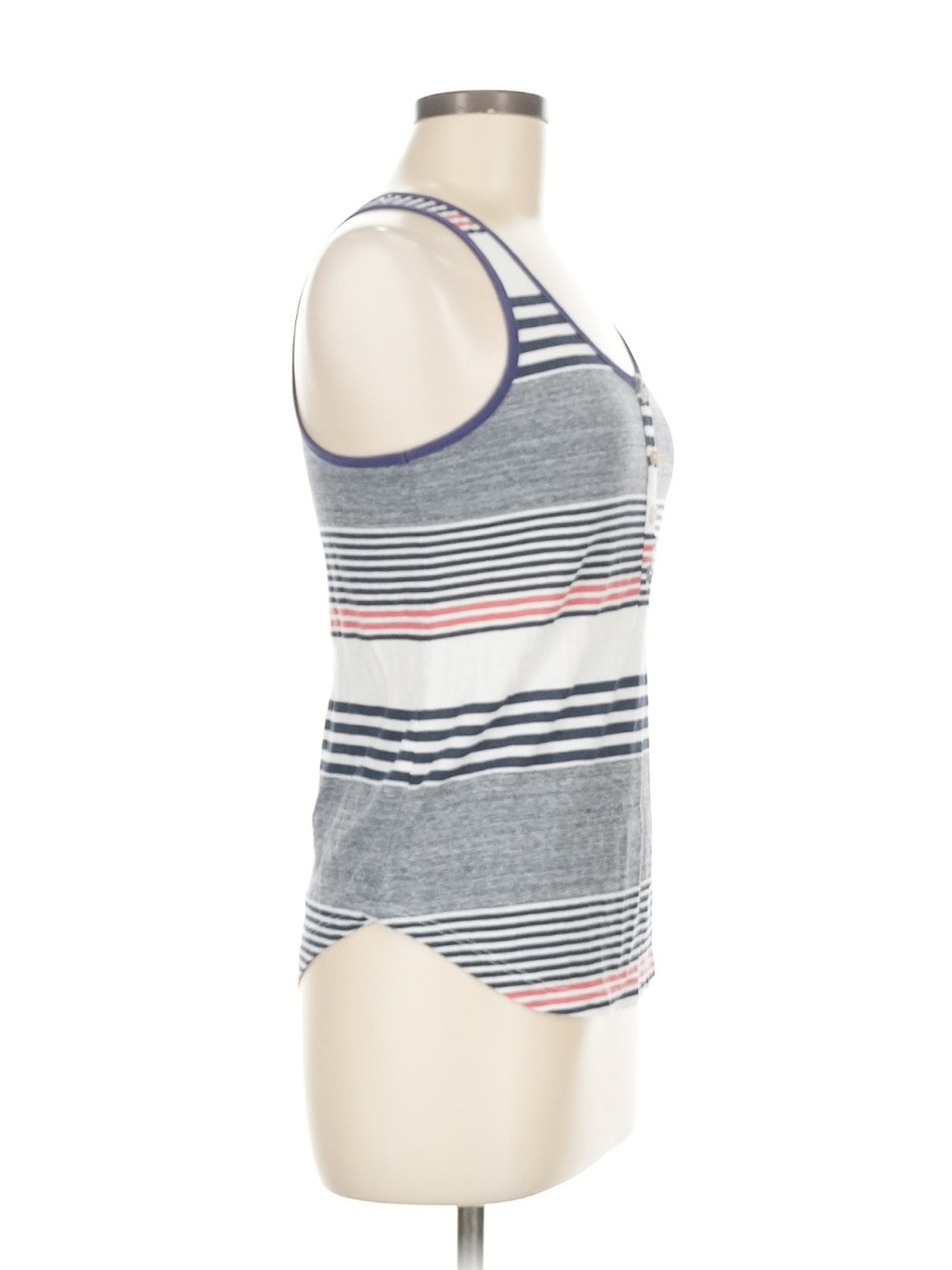 LA made Striped Scoop Tank in Gray, Navy & Coral - Picture 3 of 4